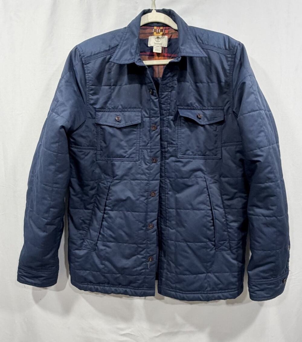 Mens Timberland Bass Navy Plaid Interior River Quilted Shacket Size S Gorpcore